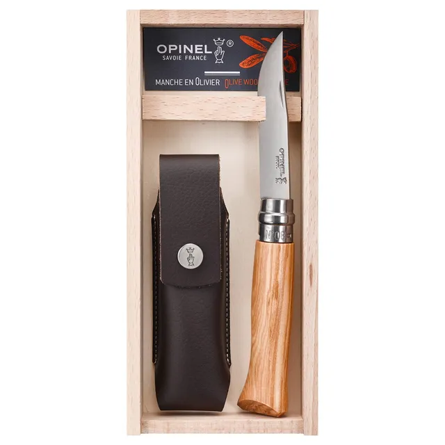 opinel-no-8-geschenk-set-mit-olivenholzgriff-und-kunstleder-etui image 1