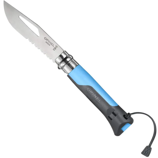 opinel-no-8-outdoor-messer-sandvik-12c27-stahl-teils-gezahnung-signalpfeife-und- image 1