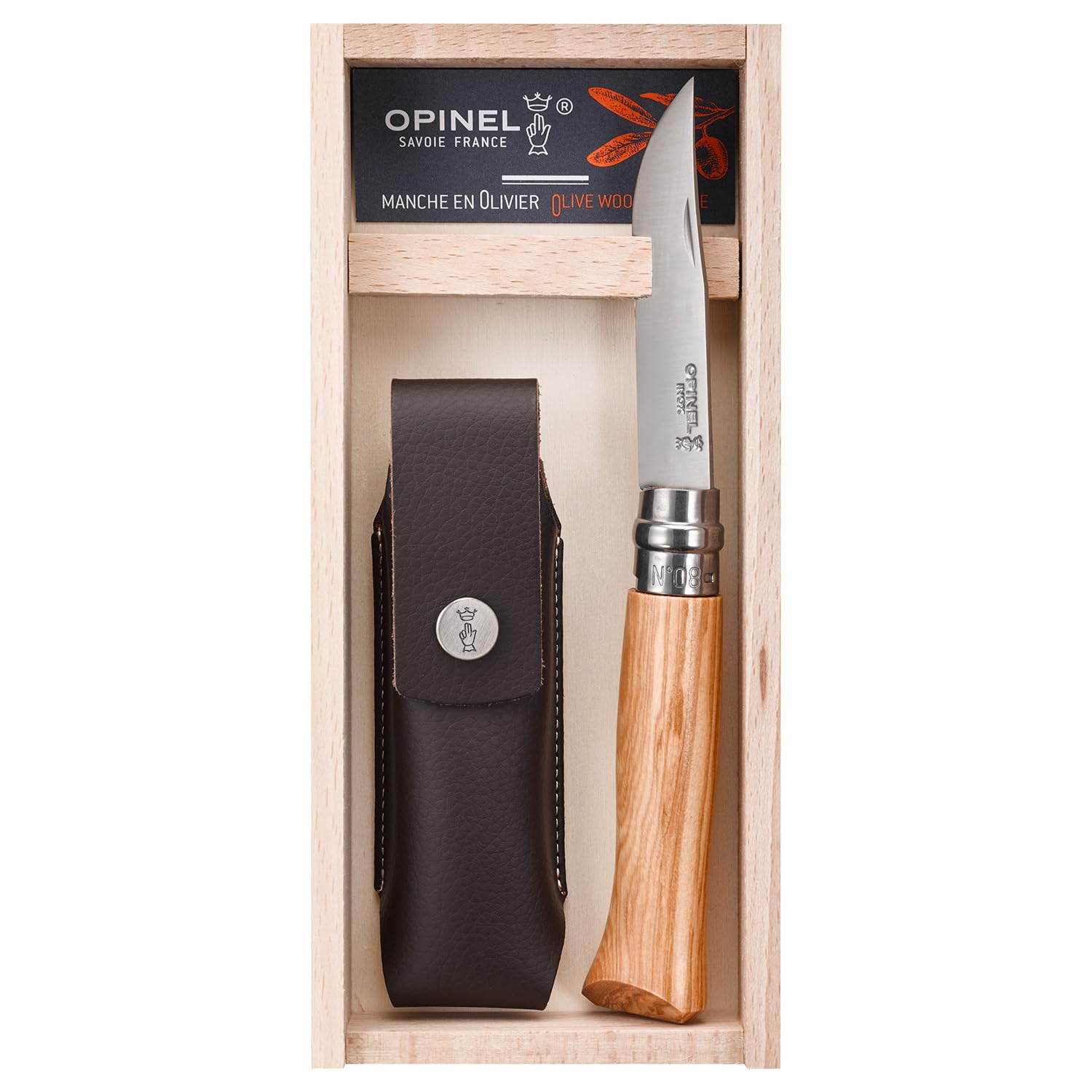 opinel-no-8-geschenk-set-mit-olivenholzgriff-und-kunstleder-etui image 1