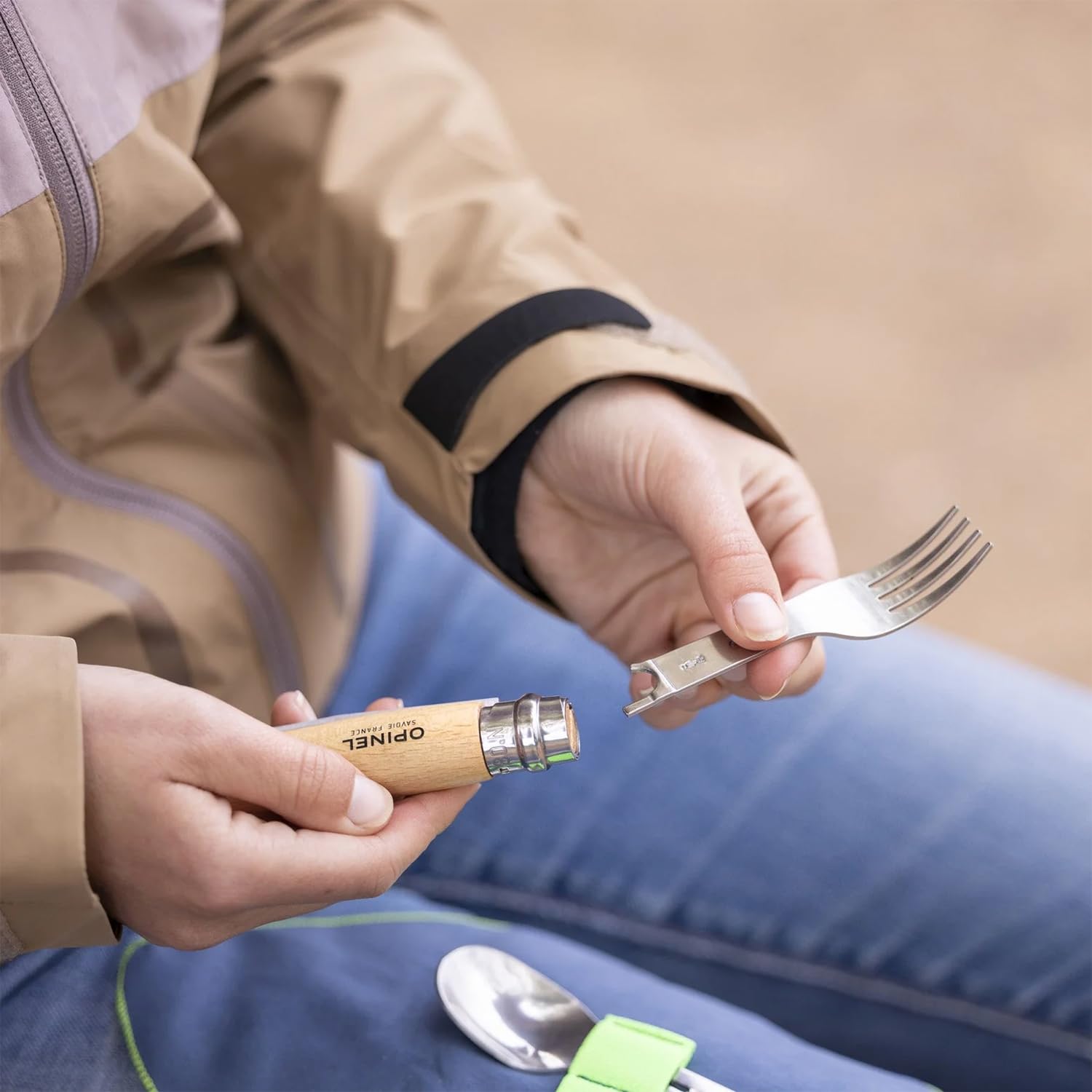 opinel-picnic-plus-set-gabel-und-l-ffel-f-r-opinel-messer-no-08-3-teilig-braun image 7