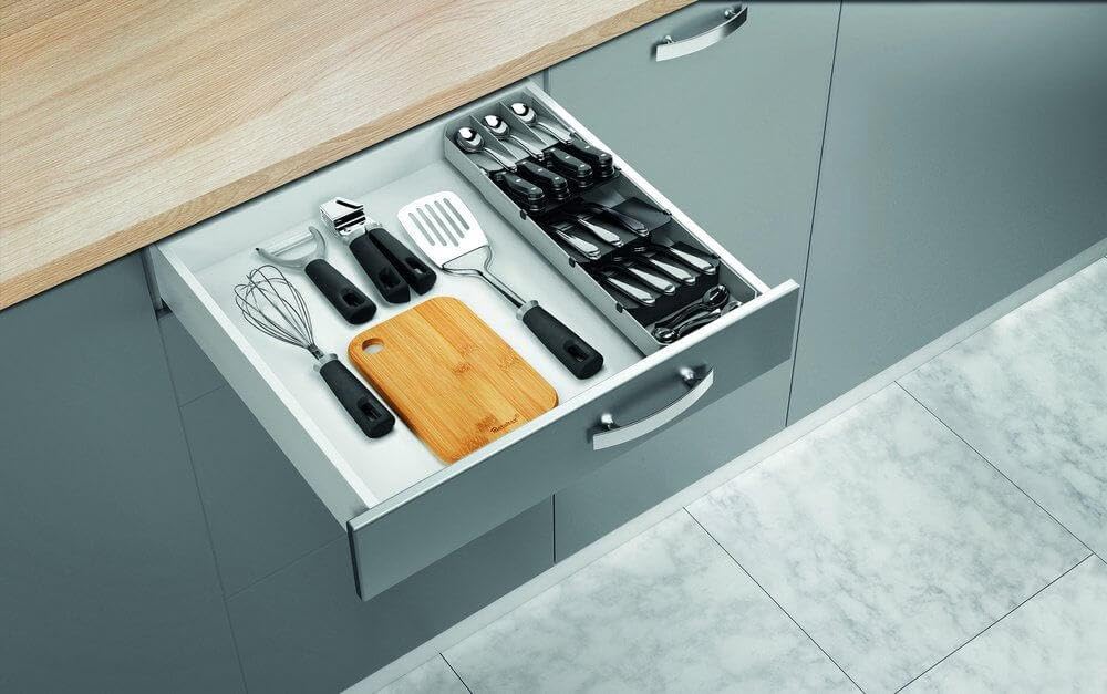 metaltex-uni-fit-besteck-organizer-grau-schwarz-verstellbarer-schubladeneinsatz- image 3