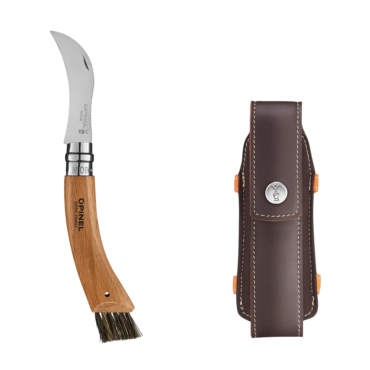 opinel-pilzmesser-n-8-gebogene-klinge-sandvik-stahl-eichenholzgriff-wildschweinb image 2
