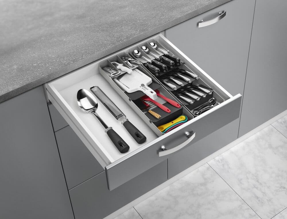 metaltex-uni-fit-besteck-organizer-grau-schwarz-verstellbarer-schubladeneinsatz- image 2