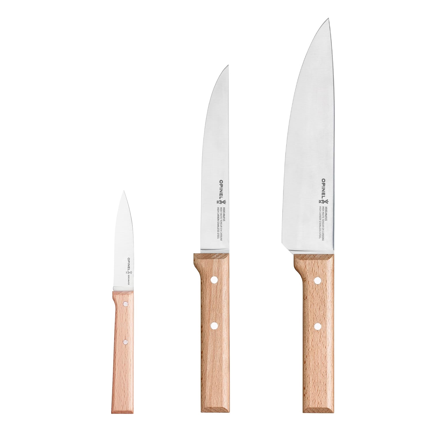 opinel-op01838-parallele-kochmesserset-3-messer-sandvik-stahl-buchenholzgriff image 2