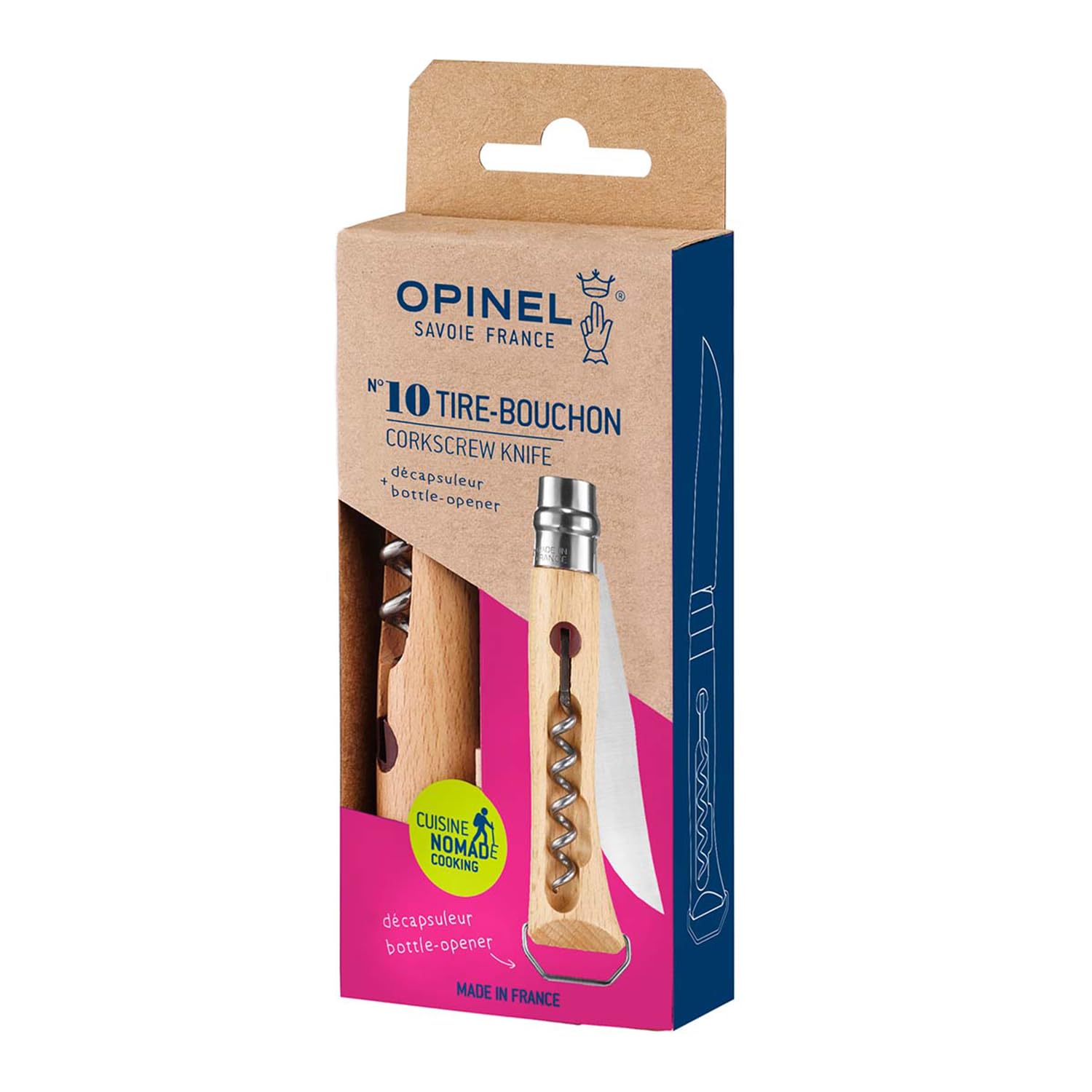 opinel-taschenmesser-no-10-mit-korkenzieher-und-kapselheber-rostfreier-stahl-buc image 2