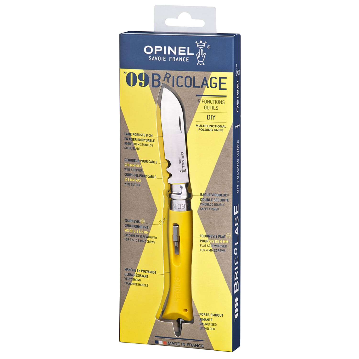 opinel-no-09-diy-elektrikermesser-mit-abisolierer-sandvik-stahl-12c27-2-bits-gel image 3