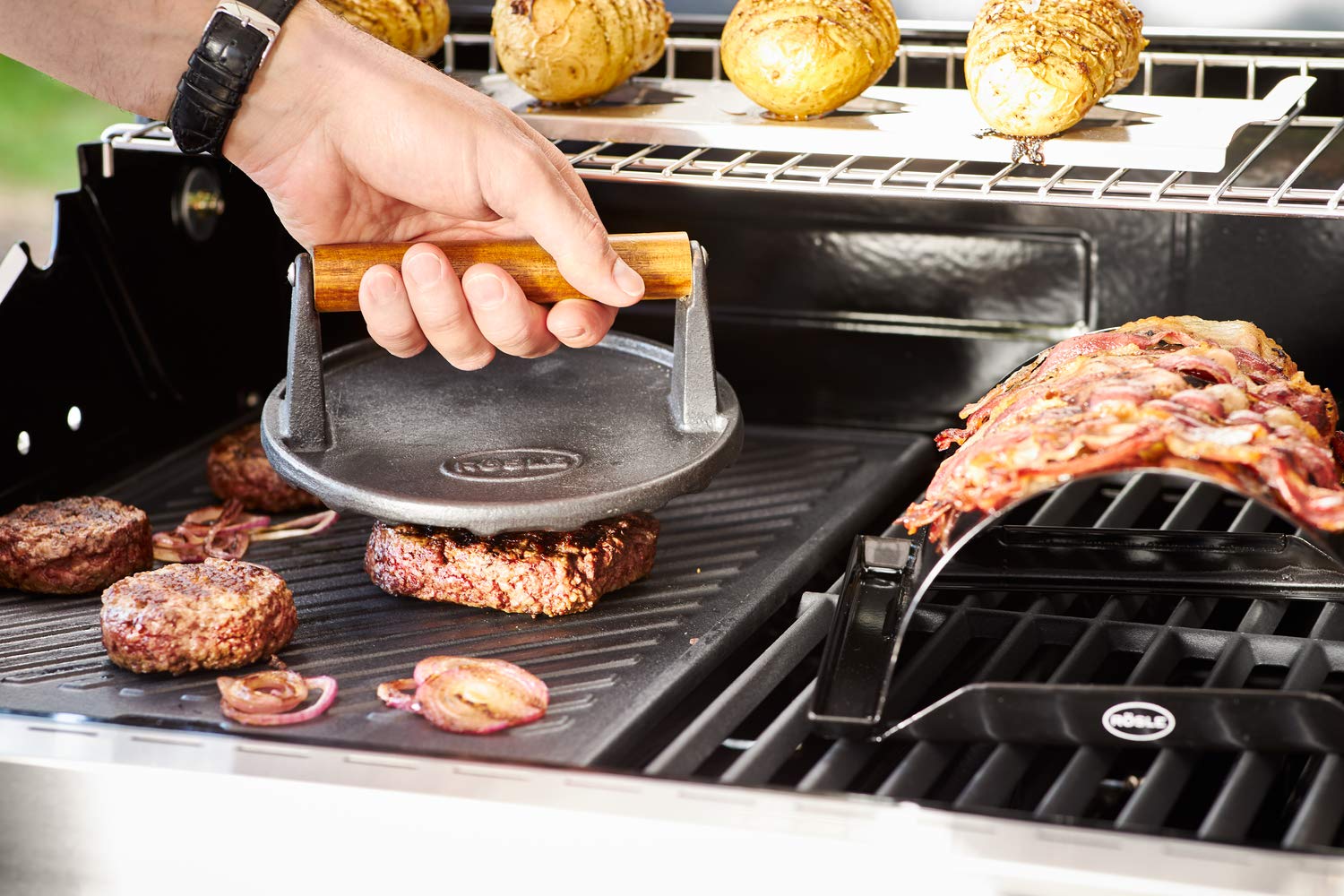 r-sle-barbecue-gewicht-1-kg-gusseisen-mit-holzgriff-f-r-perfekte-steaks-und-burg image 3