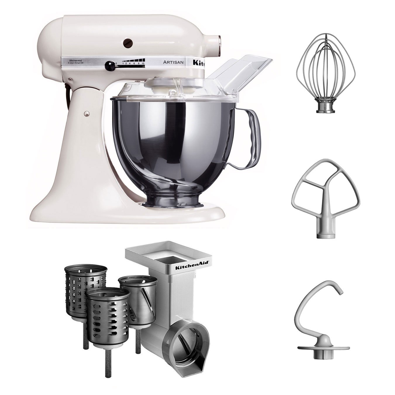 kitchenaid-artisan-5ksm150psewh-k-chenmaschine-mit-gem-seschneider-mvsa-emvsc-we image 1