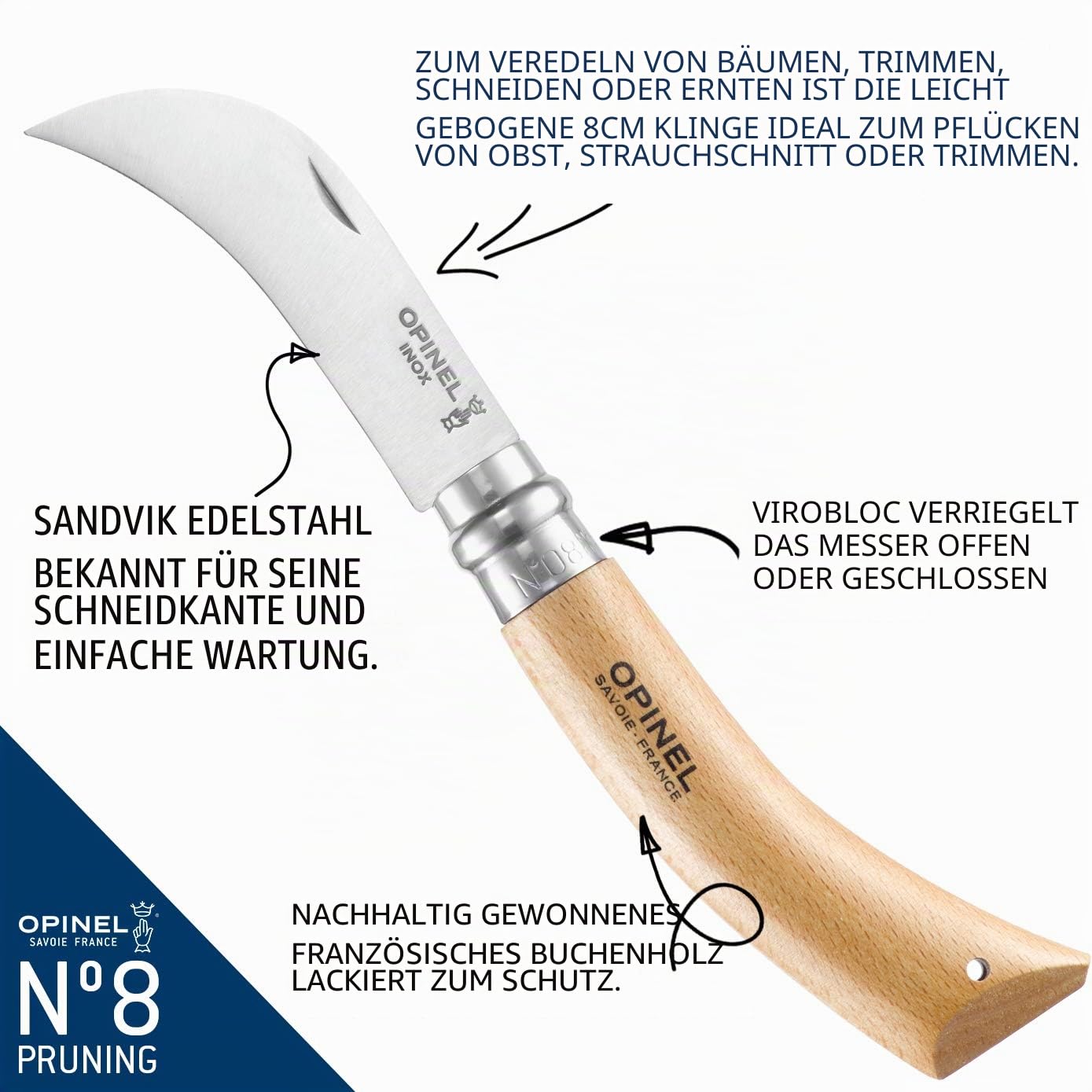 opinel-pfropfmesser-mit-gebogener-klinge-und-virobloc-arretierung-carbonstahl-ha image 2