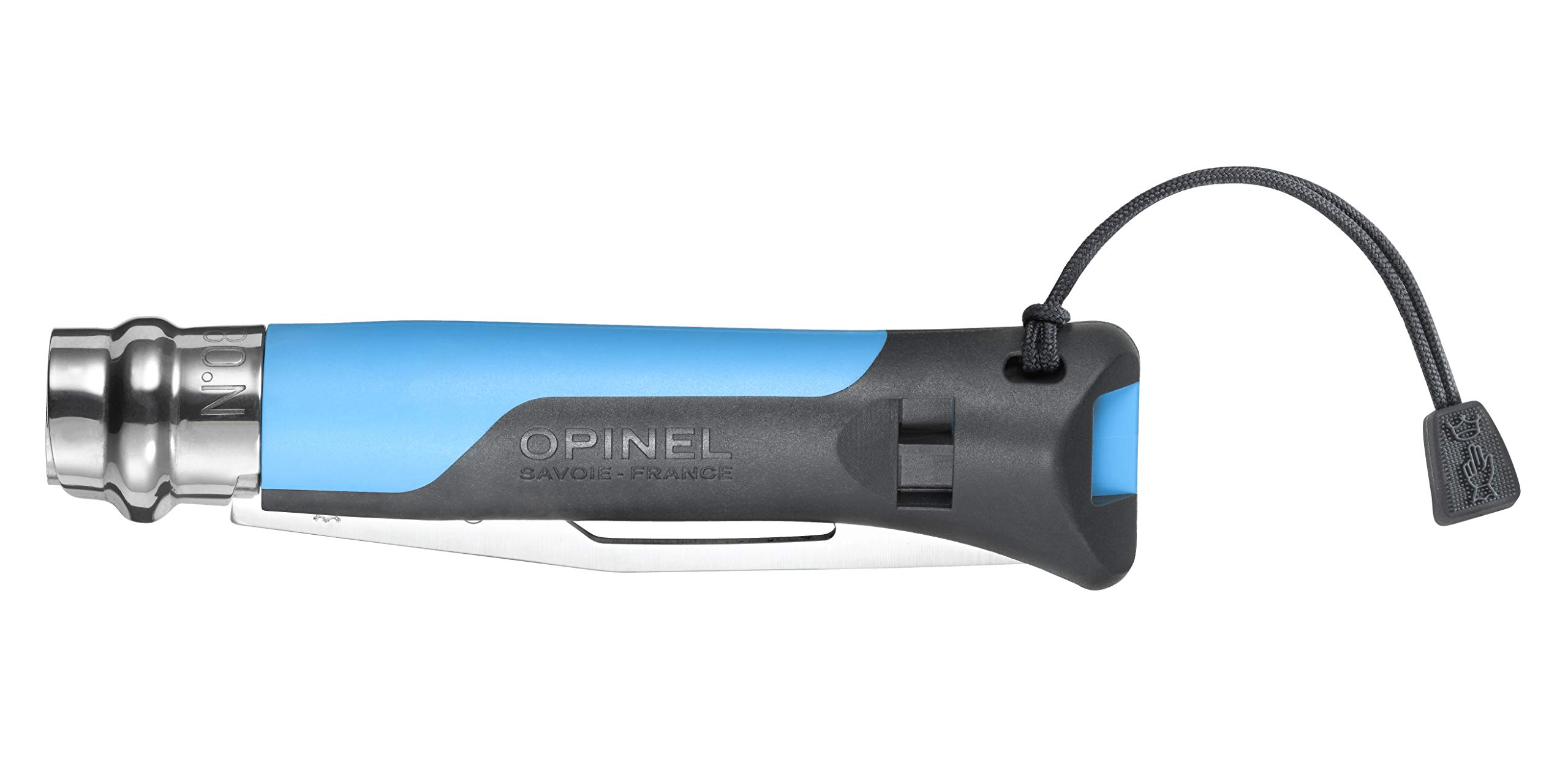 opinel-no-8-outdoor-messer-sandvik-12c27-stahl-teils-gezahnung-signalpfeife-und- image 3