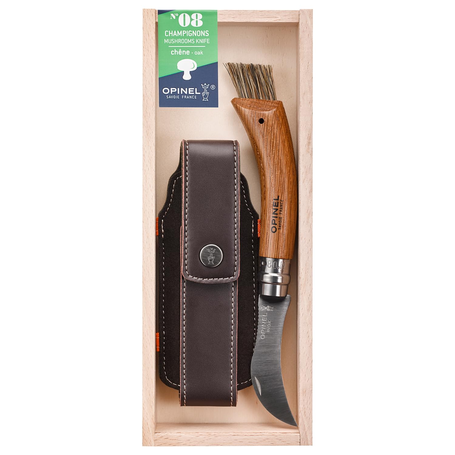 opinel-pilzmesser-n-8-gebogene-klinge-sandvik-stahl-eichenholzgriff-wildschweinb image 1