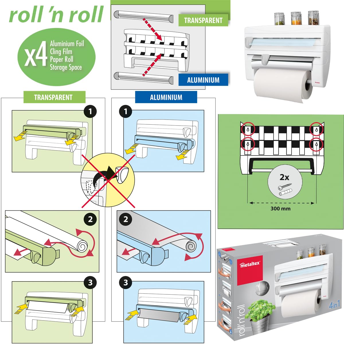 metaltex-roll-n-roll-k-chenrollenhalter-4-in-1-f-r-3-rollen-mit-schneideschieber image 3