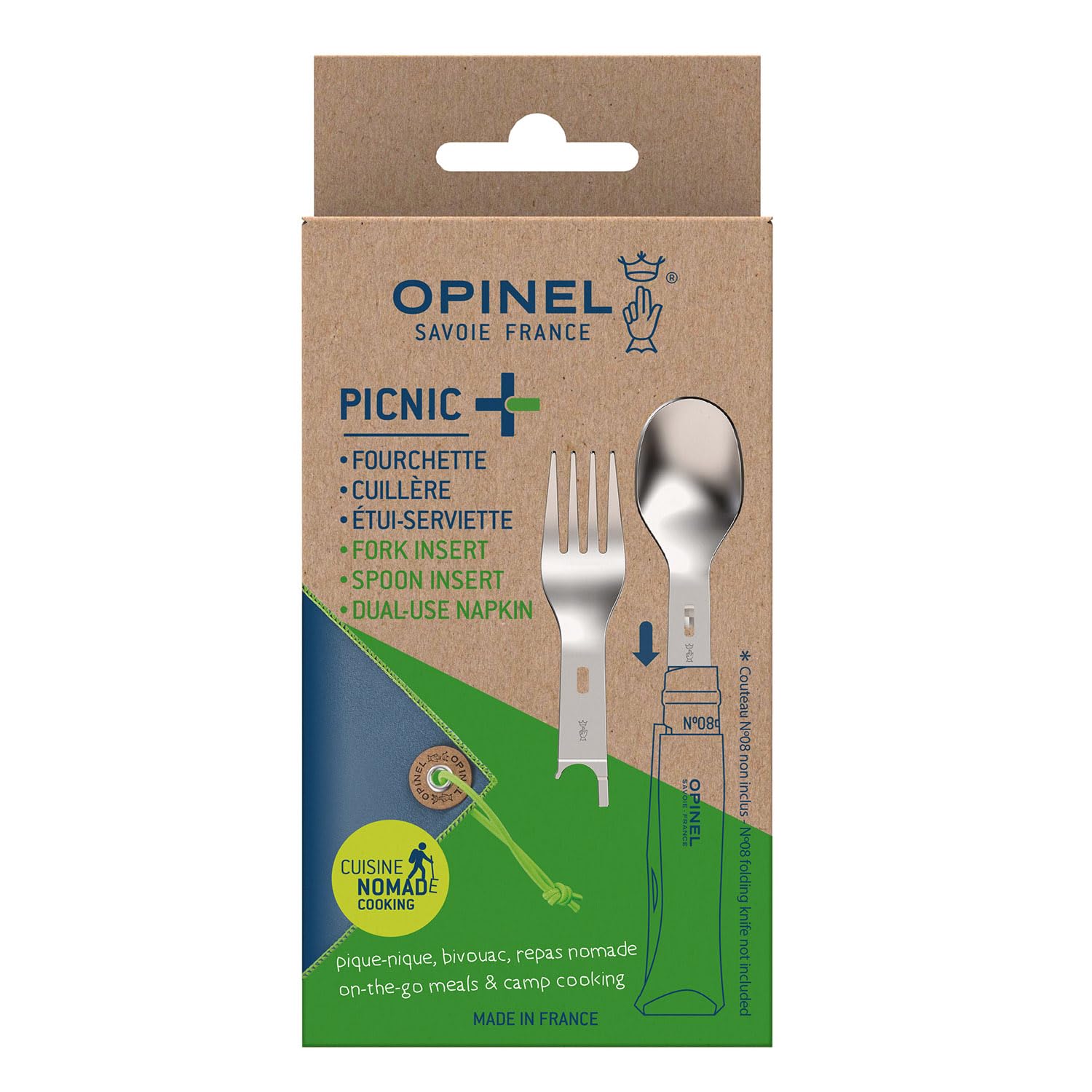 opinel-picnic-plus-set-gabel-und-l-ffel-f-r-opinel-messer-no-08-3-teilig-braun image 3
