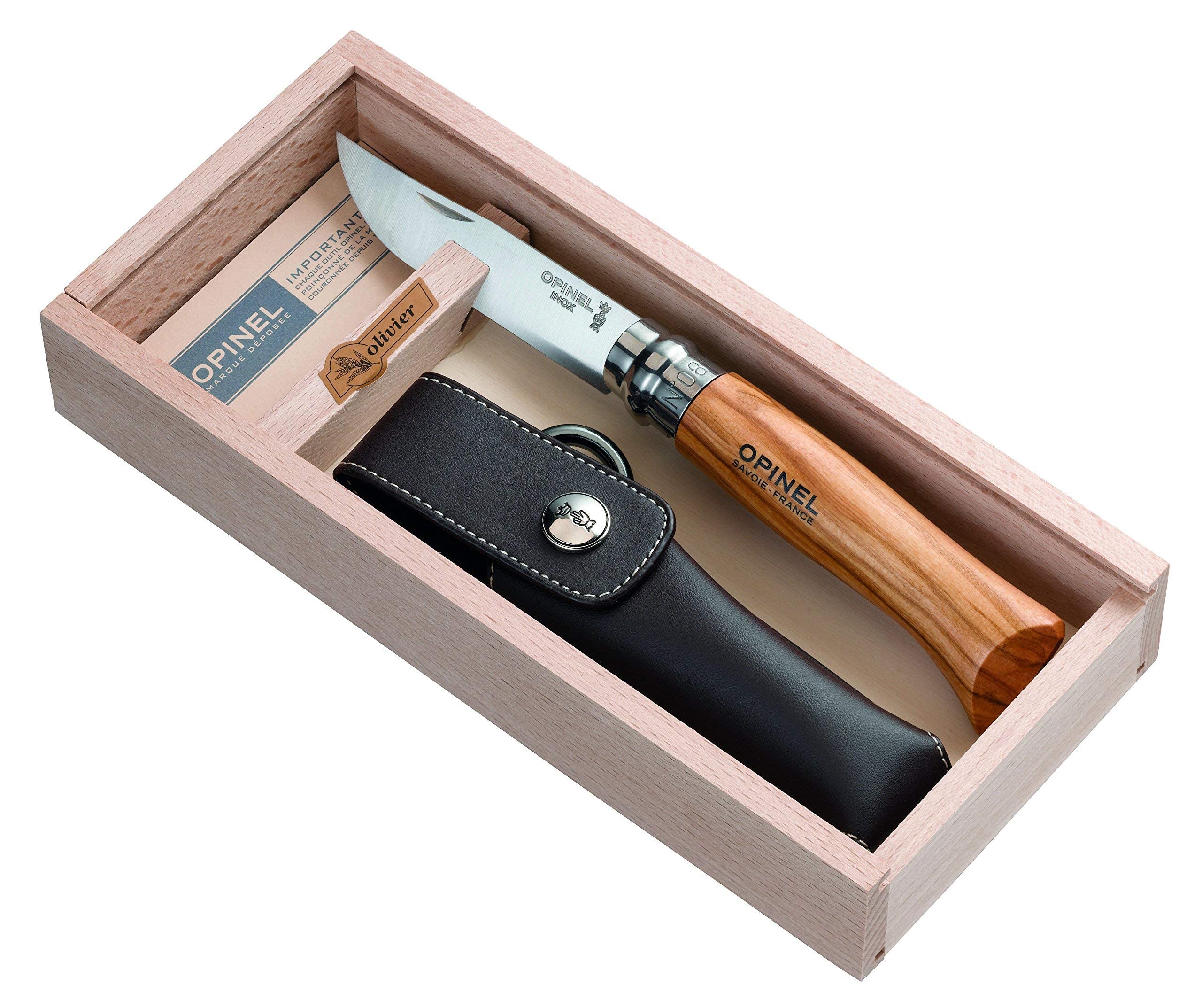 opinel-no-8-geschenk-set-mit-olivenholzgriff-und-kunstleder-etui image 4