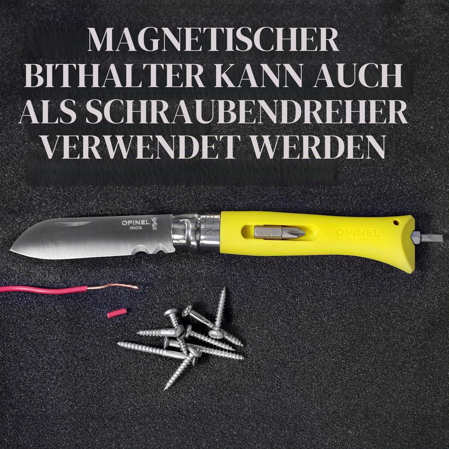 opinel-no-09-diy-elektrikermesser-mit-abisolierer-sandvik-stahl-12c27-2-bits-gel image 7