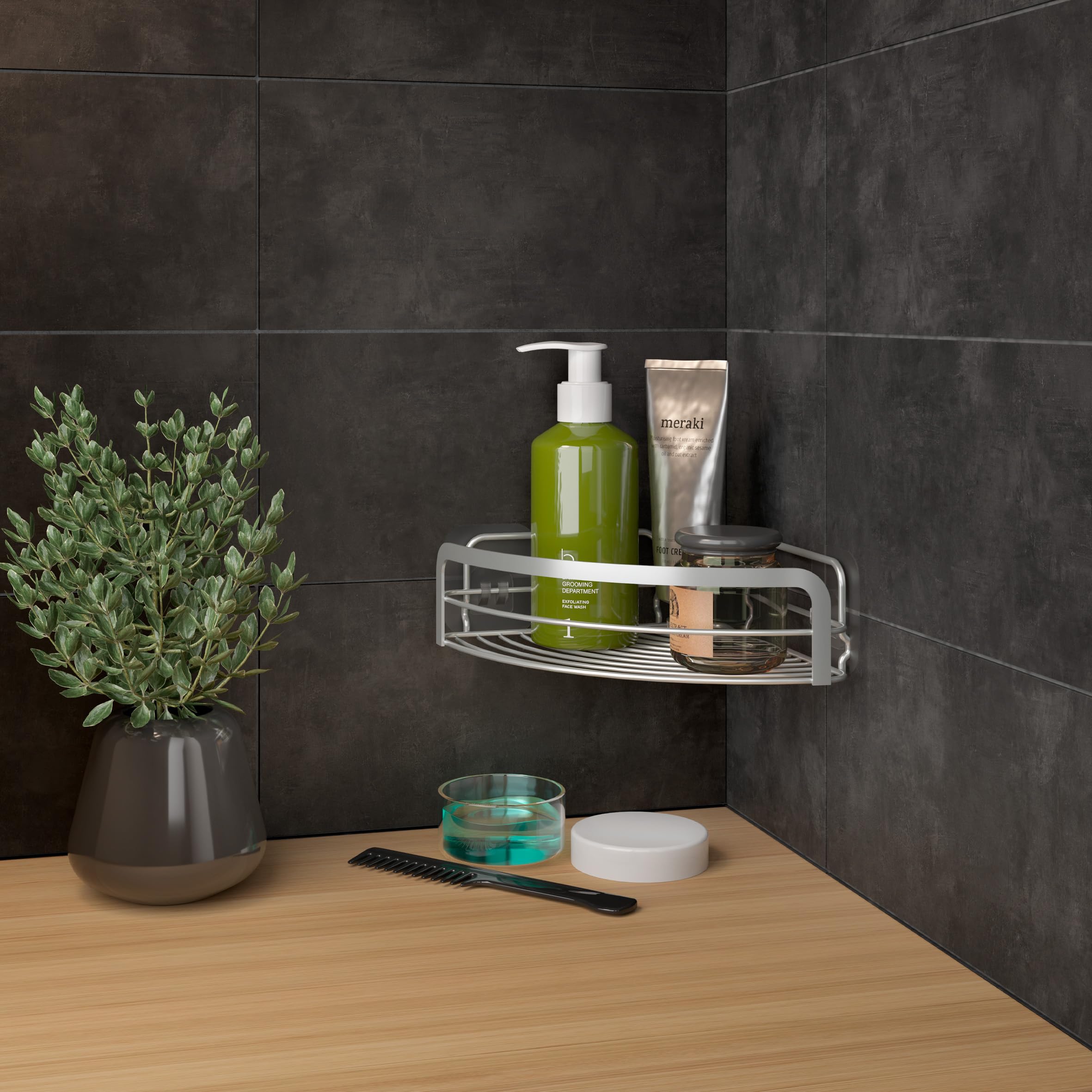 metaltex-luxy-eck-regal-f-r-bad-dusche-selbstklebend-ohne-bohren-20x20x6-cm-silb image 3